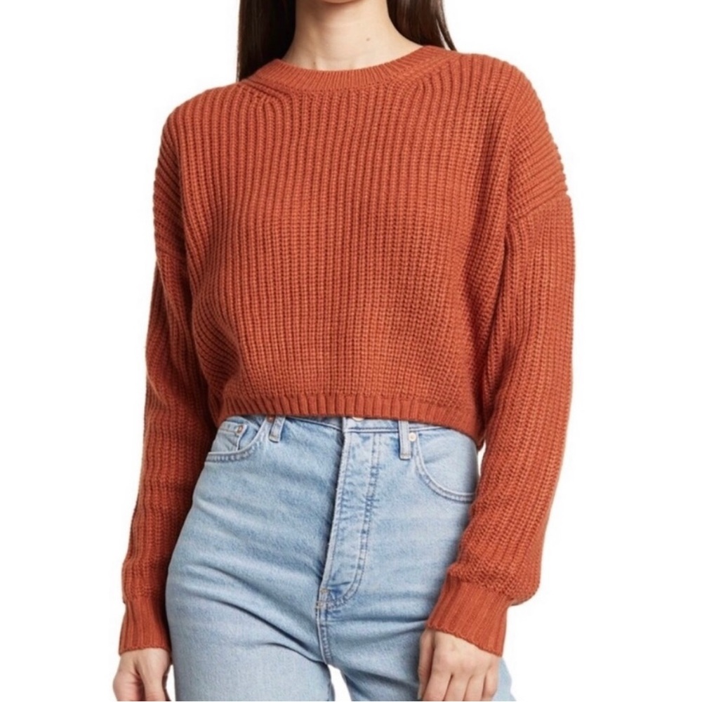 ELODIE Cropped Knitted Crew Neck Sweater size:S